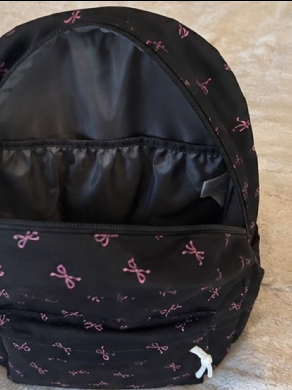 Women's Black Backpack with Pink Bow Pattern - Everyday Lightweight Backpack